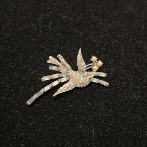 Vintage Sterling Silver Pave Crystal Bird Brooch STAMPED STERLING